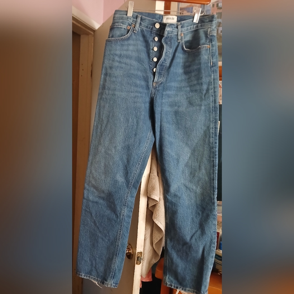 AGOLDE Womens Straight Blue Jeans